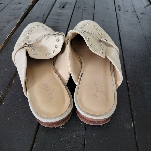 Aldo Mules Beige Slides Slip On Horsebit Studs Women's 7 Shoes - Picture 2 of 9